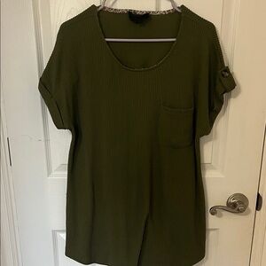 Sweet Wanderer Olive Green Ribbed Scoop Neck Pocket Tunic